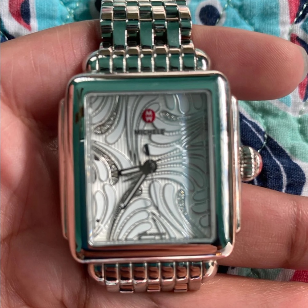 Michele deco swan diamond white watch dial